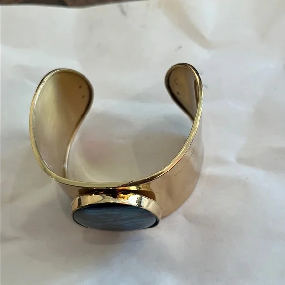 Charles Albert Gold Cuff with Blue ABOLENE SHELL, Accent, ARTISAN, signed - Picture 2 of 6